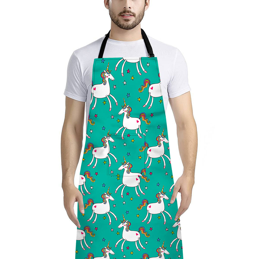 Doodle Unicorn Pattern Print Bib Apron With Pocket