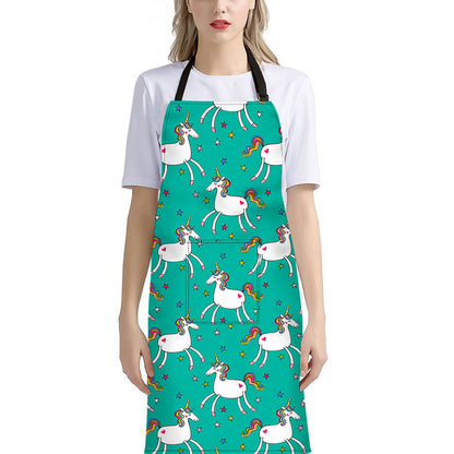 Doodle Unicorn Pattern Print Bib Apron With Pocket