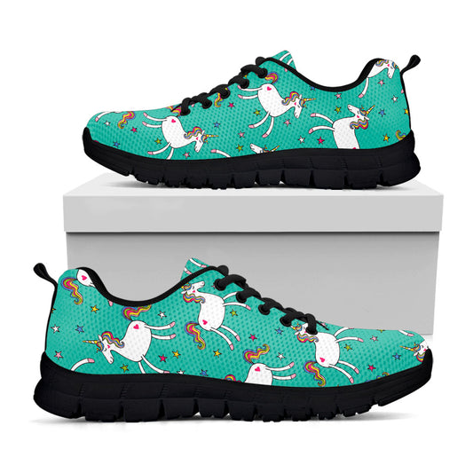 Doodle Unicorn Pattern Print Black Running Shoes