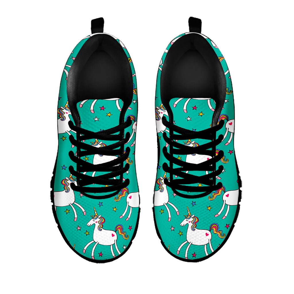Doodle Unicorn Pattern Print Black Running Shoes