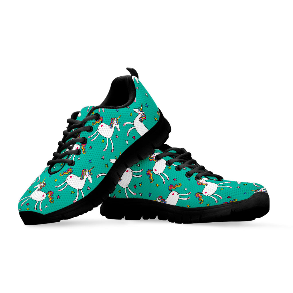 Doodle Unicorn Pattern Print Black Running Shoes