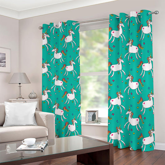 Doodle Unicorn Pattern Print Blackout Grommet Curtains
