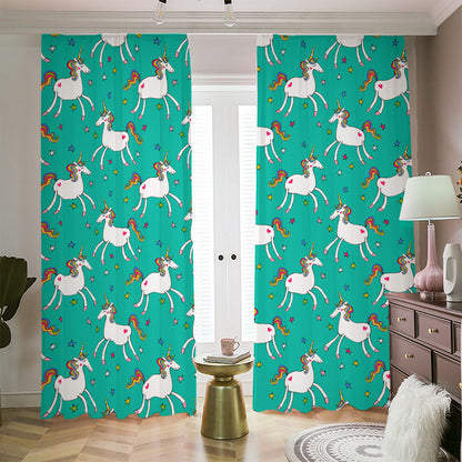 Doodle Unicorn Pattern Print Blackout Pencil Pleat Curtains