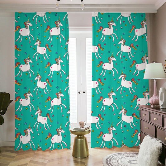 Doodle Unicorn Pattern Print Blackout Pencil Pleat Curtains