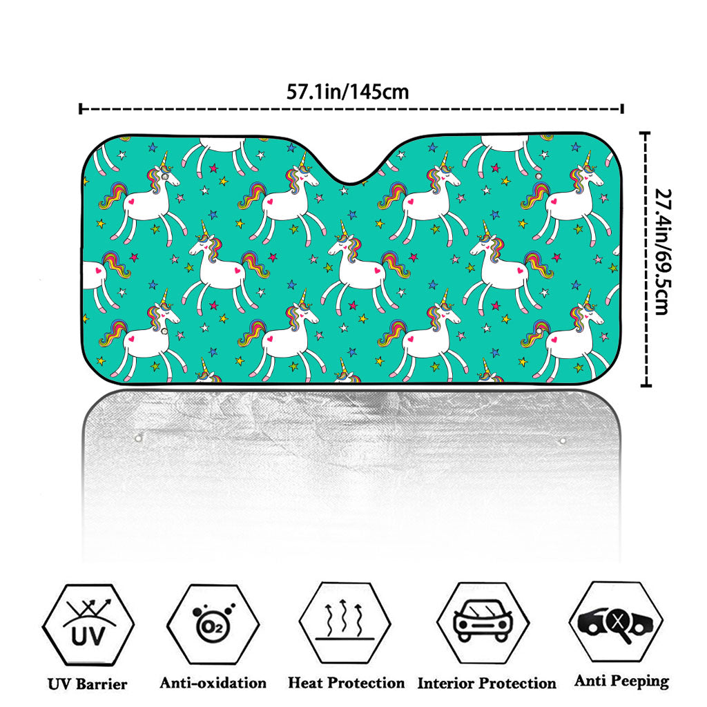 Doodle Unicorn Pattern Print Car Windshield Sun Shade