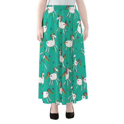 Doodle Unicorn Pattern Print Chiffon Maxi Skirt