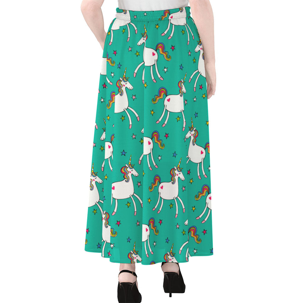 Doodle Unicorn Pattern Print Chiffon Maxi Skirt