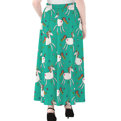 Doodle Unicorn Pattern Print Chiffon Maxi Skirt