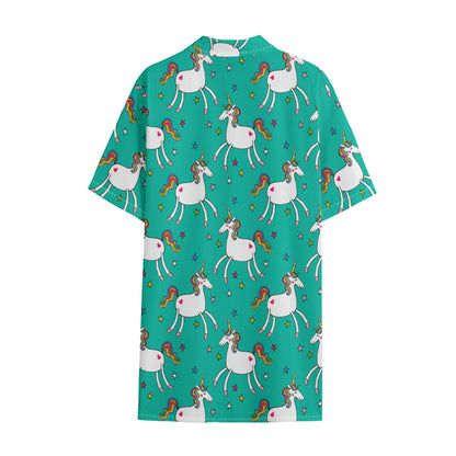 Doodle Unicorn Pattern Print Cotton Hawaiian Shirt