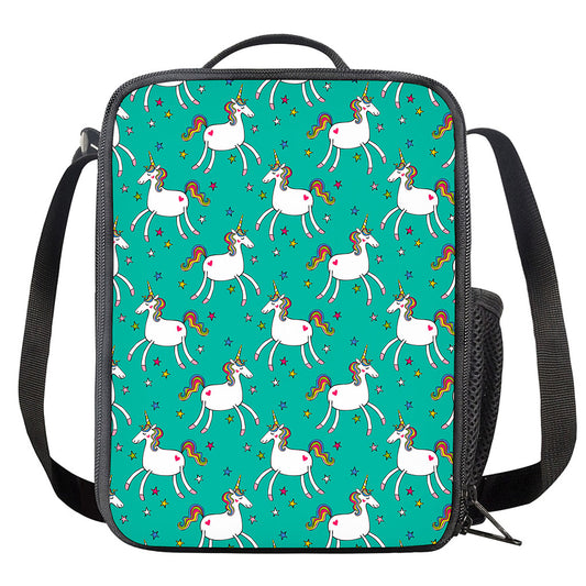 Doodle Unicorn Pattern Print Crossbody Lunch Bag