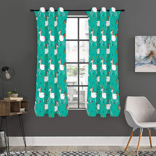 Doodle Unicorn Pattern Print Curtain