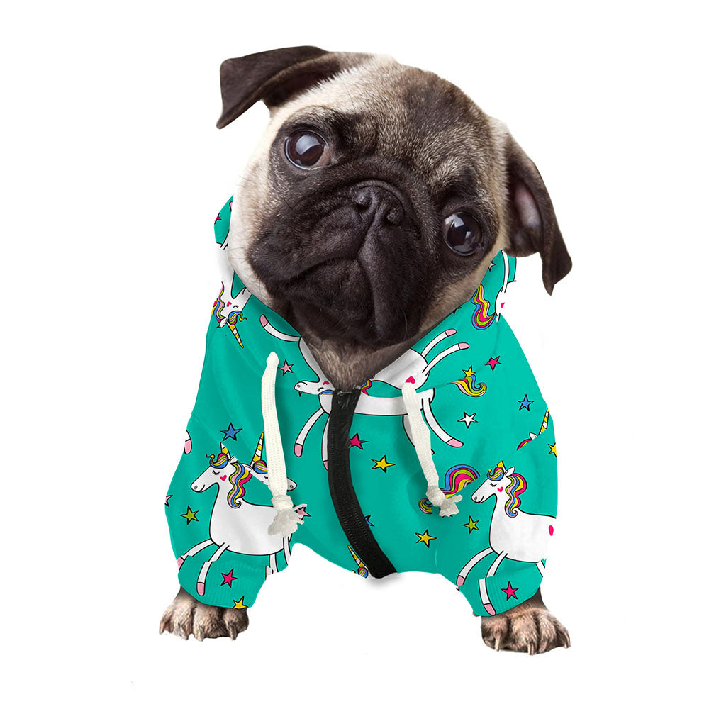 Doodle Unicorn Pattern Print Dog Zip Up Hoodie