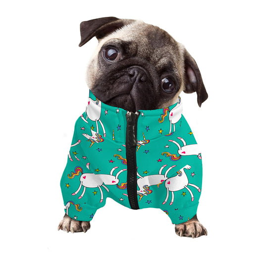 Doodle Unicorn Pattern Print Dog Zip Up Jacket