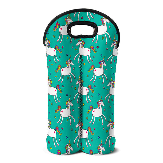 Doodle Unicorn Pattern Print Double Neoprene Wine Tote