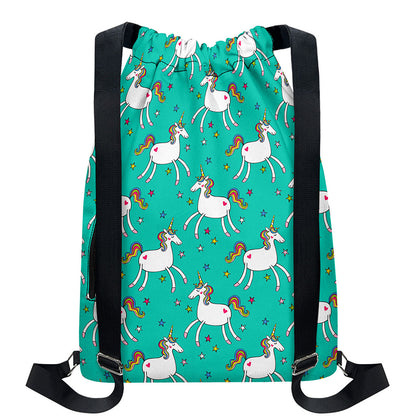 Doodle Unicorn Pattern Print Drawstring Backpack