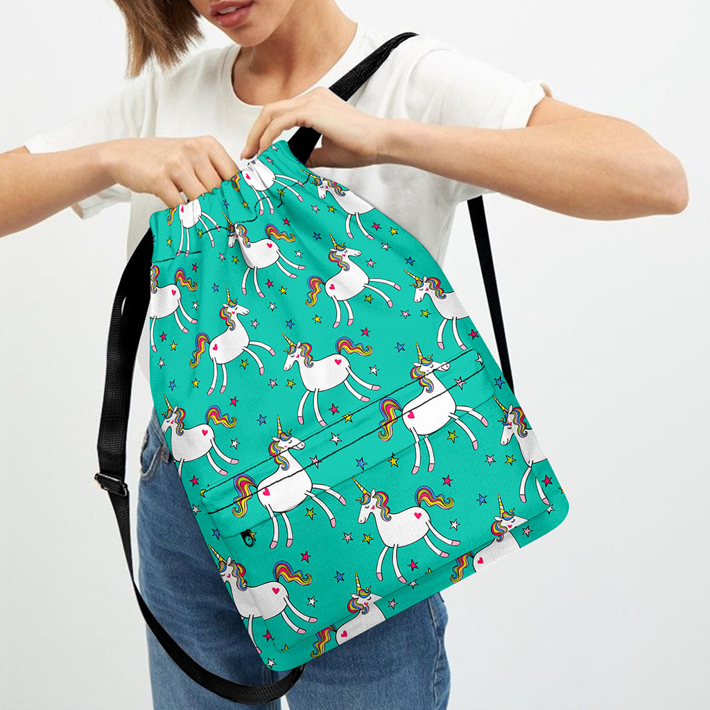 Doodle Unicorn Pattern Print Drawstring Backpack
