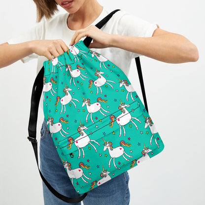 Doodle Unicorn Pattern Print Drawstring Backpack