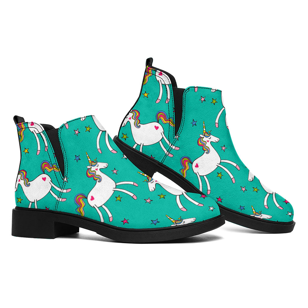 Doodle Unicorn Pattern Print Flat Ankle Boots