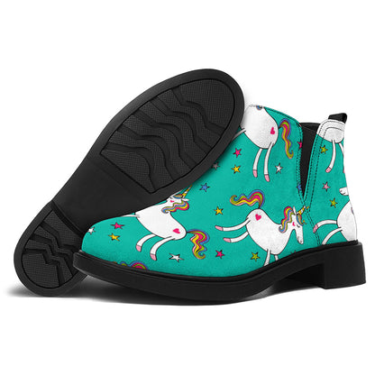 Doodle Unicorn Pattern Print Flat Ankle Boots