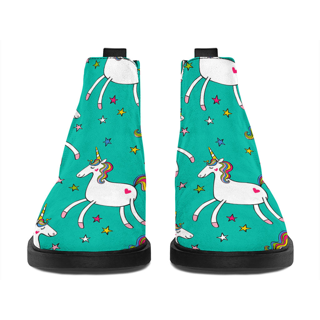 Doodle Unicorn Pattern Print Flat Ankle Boots