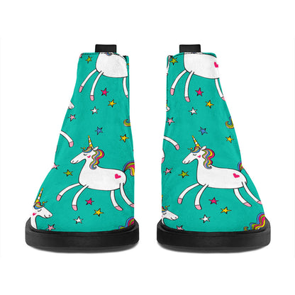 Doodle Unicorn Pattern Print Flat Ankle Boots