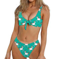 Doodle Unicorn Pattern Print Front Bow Tie Bikini