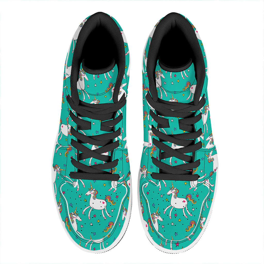 Doodle Unicorn Pattern Print High Top Leather Sneakers