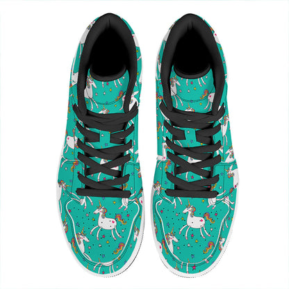 Doodle Unicorn Pattern Print High Top Leather Sneakers