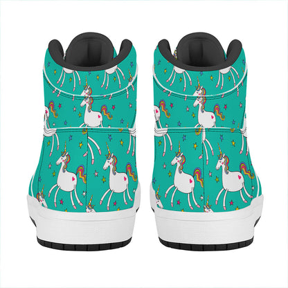 Doodle Unicorn Pattern Print High Top Leather Sneakers
