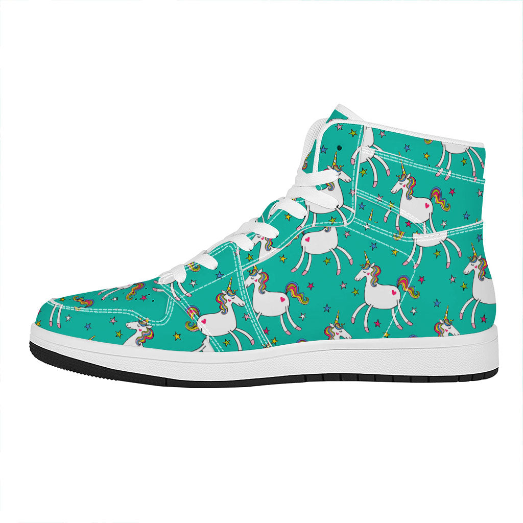Doodle Unicorn Pattern Print High Top Leather Sneakers