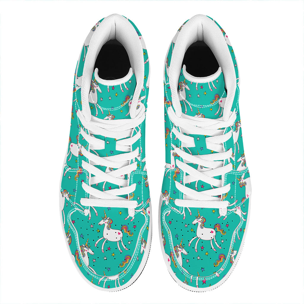 Doodle Unicorn Pattern Print High Top Leather Sneakers