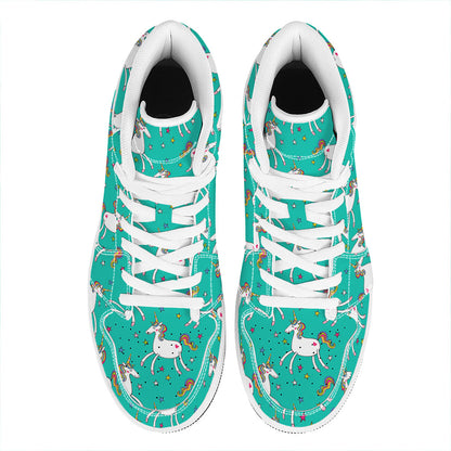 Doodle Unicorn Pattern Print High Top Leather Sneakers