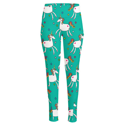 Doodle Unicorn Pattern Print High-Waisted Pocket Leggings
