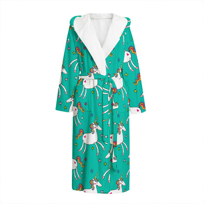 Doodle Unicorn Pattern Print Hooded Bathrobe