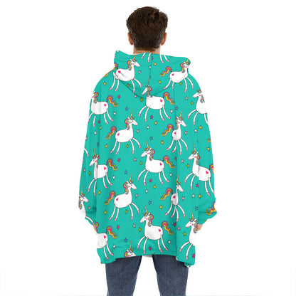Doodle Unicorn Pattern Print Hoodie Blanket