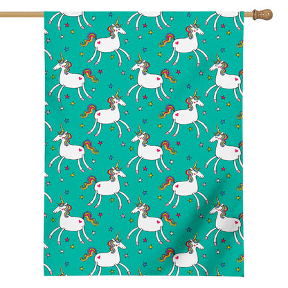 Doodle Unicorn Pattern Print House Flag
