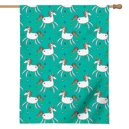 Doodle Unicorn Pattern Print House Flag