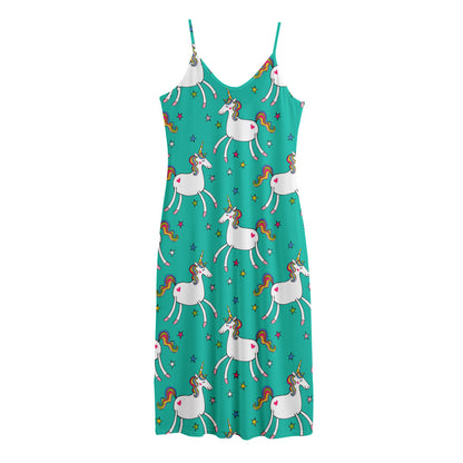 Doodle Unicorn Pattern Print Jersey Midi Cami Dress