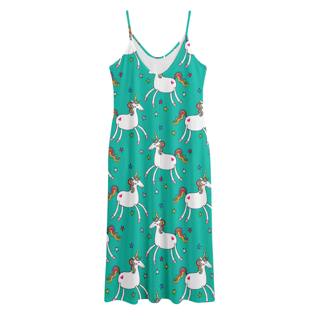 Doodle Unicorn Pattern Print Jersey Midi Cami Dress