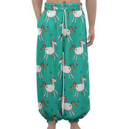 Doodle Unicorn Pattern Print Lantern Pants