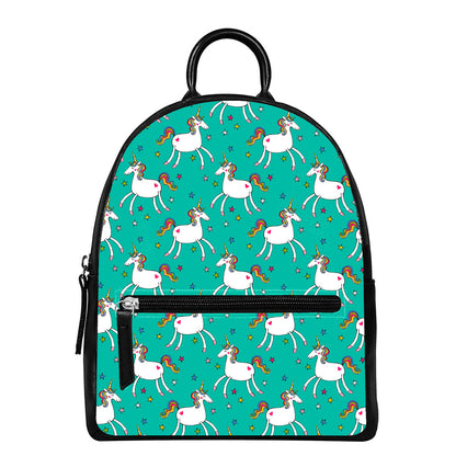 Doodle Unicorn Pattern Print Leather Backpack