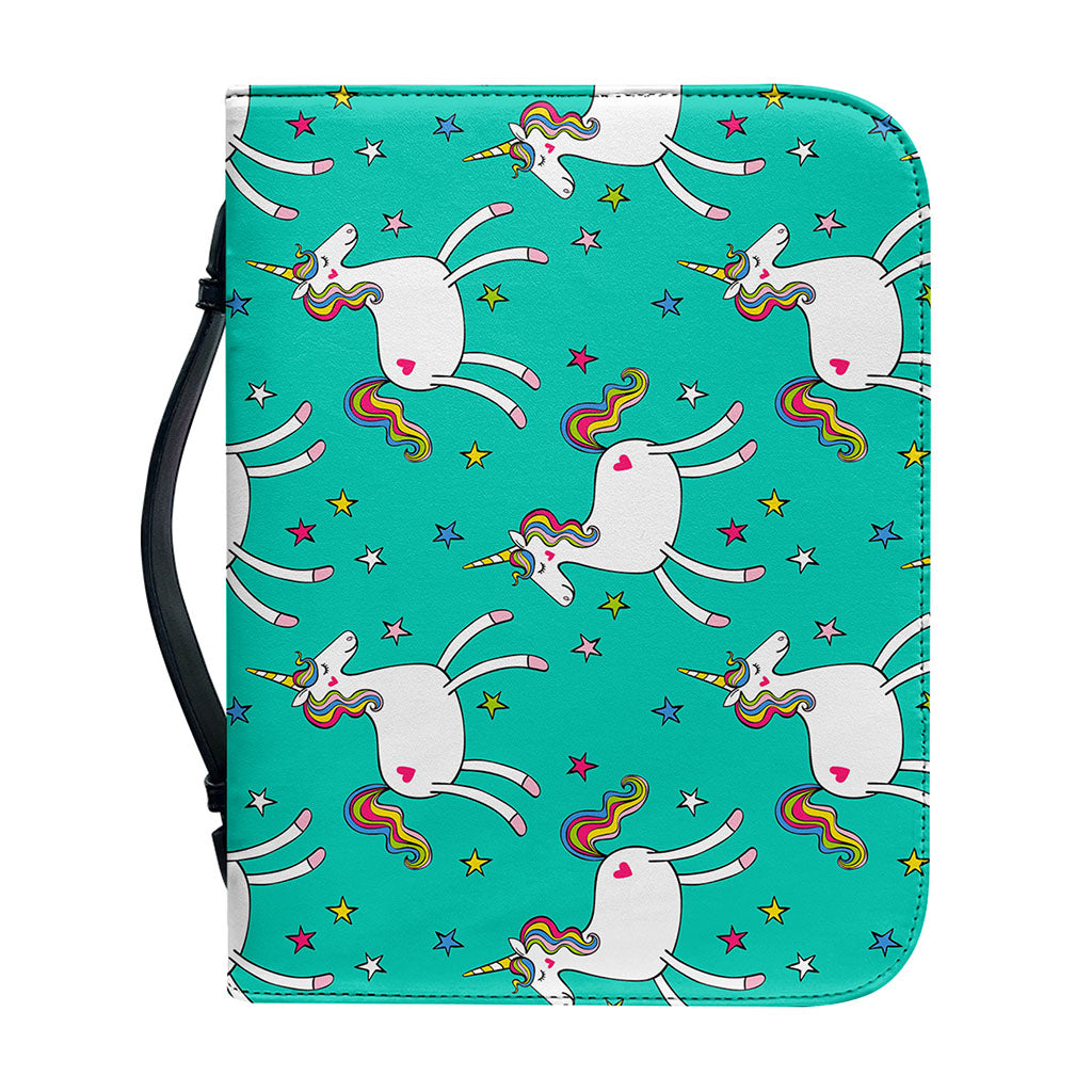 Doodle Unicorn Pattern Print Leather Bible Cover