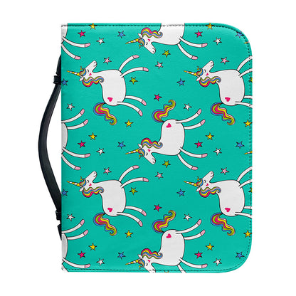 Doodle Unicorn Pattern Print Leather Bible Cover