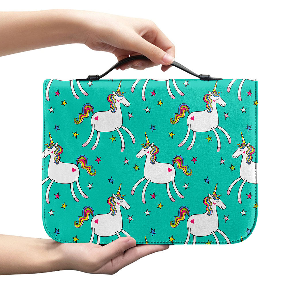 Doodle Unicorn Pattern Print Leather Bible Cover