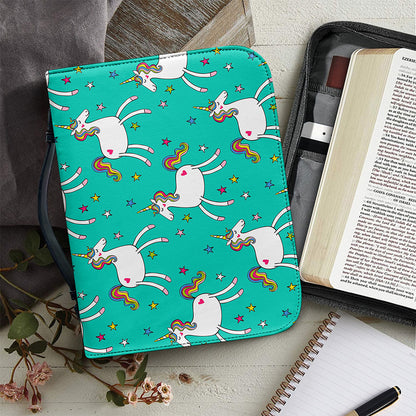 Doodle Unicorn Pattern Print Leather Bible Cover