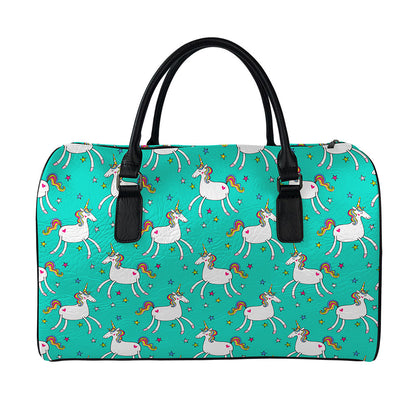 Doodle Unicorn Pattern Print Leather Duffle Bag