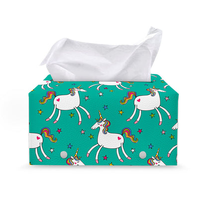 Doodle Unicorn Pattern Print Leather Tissue Box Cover