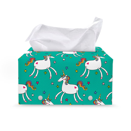 Doodle Unicorn Pattern Print Leather Tissue Box Cover