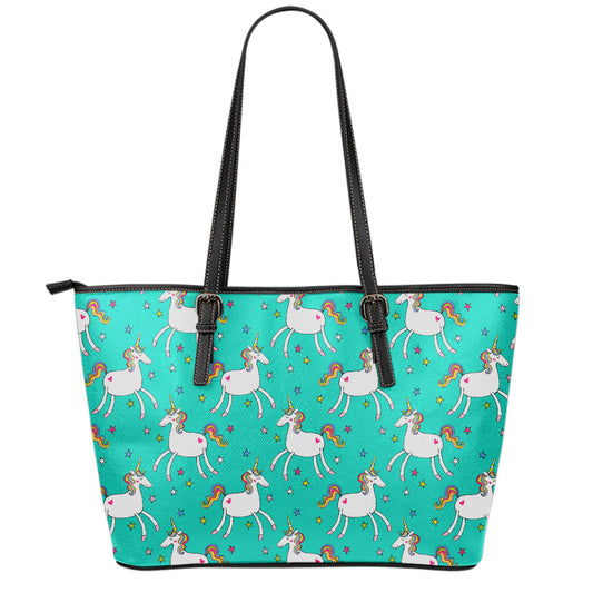 Doodle Unicorn Pattern Print Leather Tote Bag