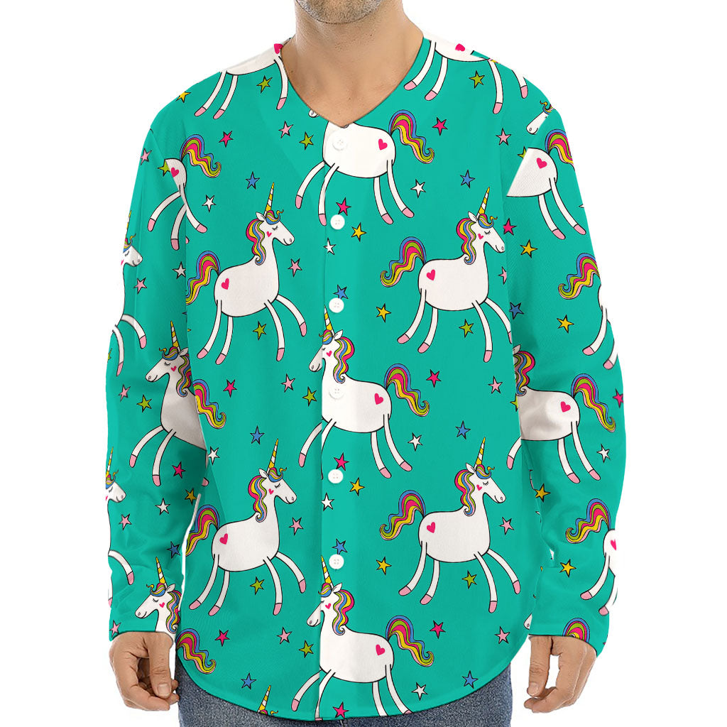 Doodle Unicorn Pattern Print Long Sleeve Baseball Jersey